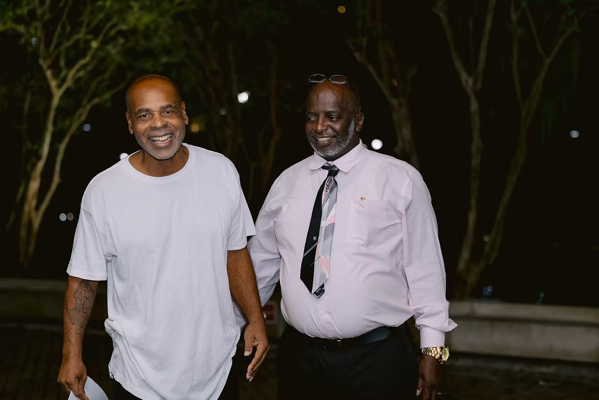 Charles with our exonerated client, Sidney Holmes, who was there to welcome him to freedom - Innocence Project of Florida Charles with our exonerated client, Sidney Holmes, who was there to welcome him to freedom